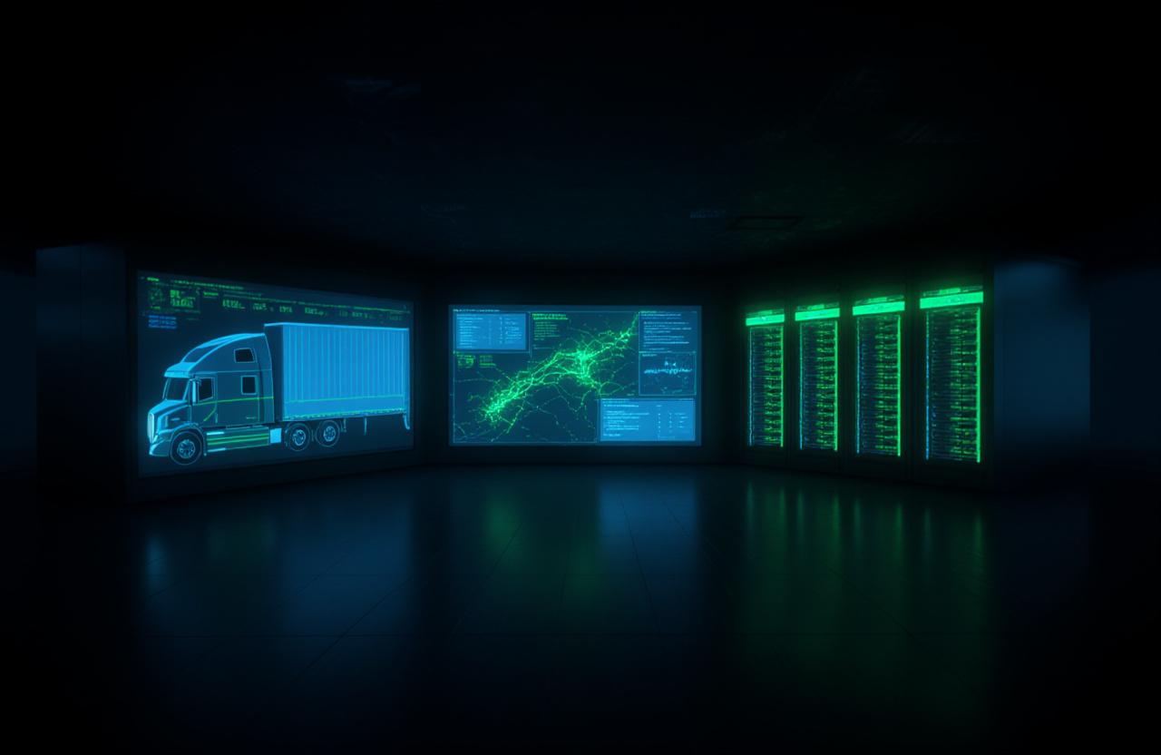 Secure server room with logistics data overlays