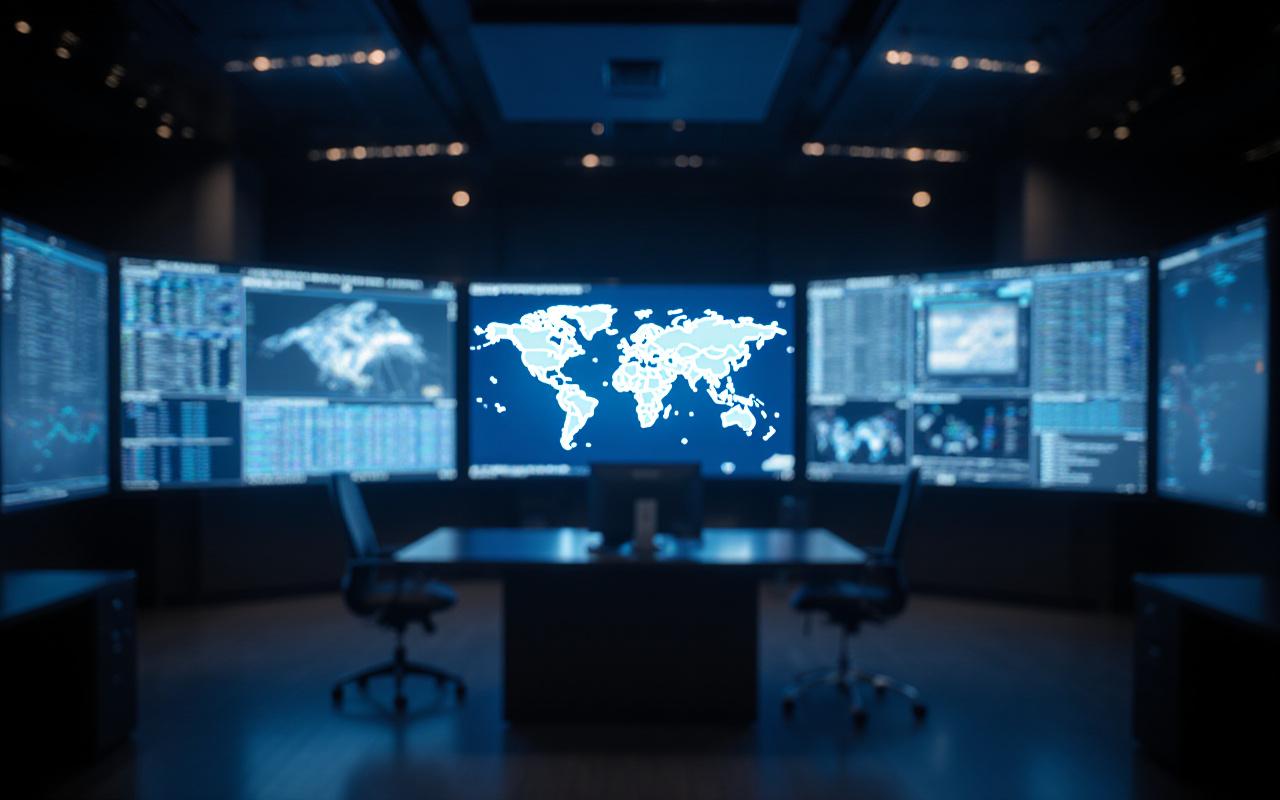Logistics command center with digital transit maps