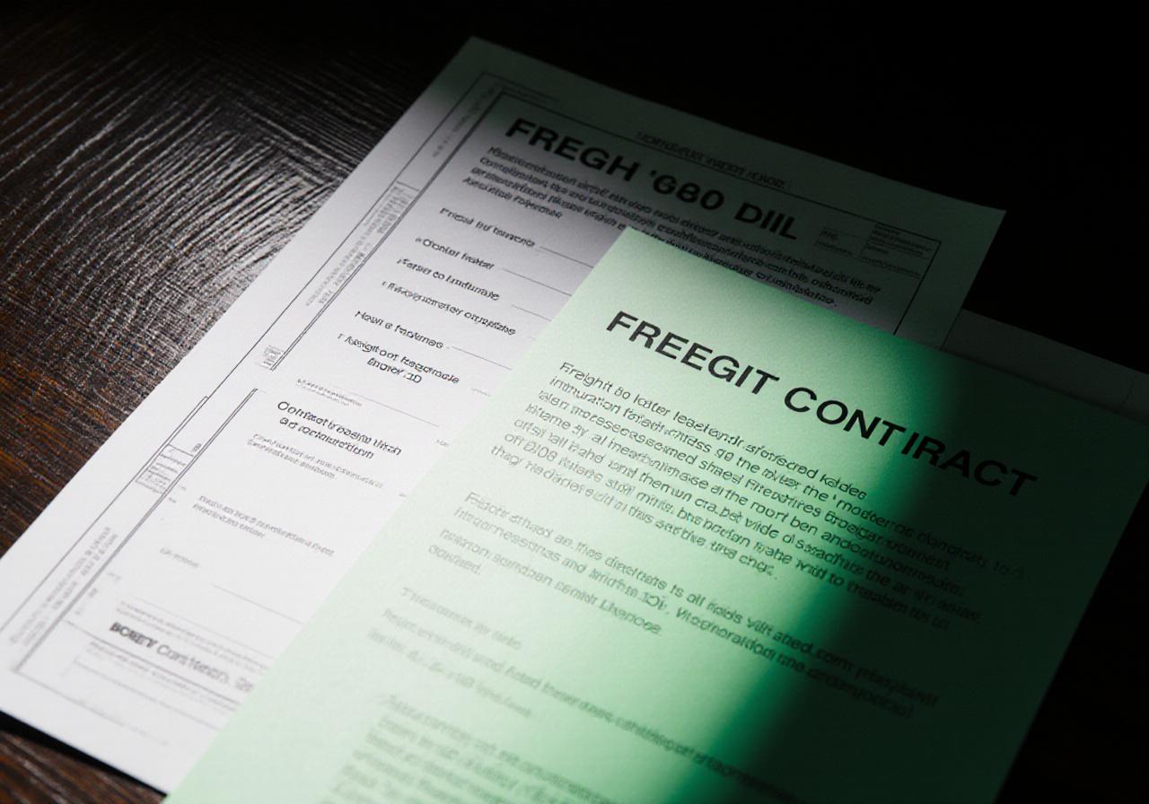 Close up of a legal logistics contract with a focus on freight movement terms